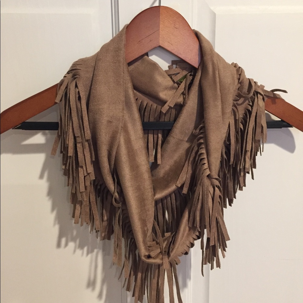 Suede fringe infinity scarf